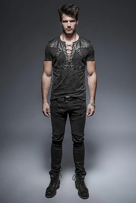 Leatherette Patch Distressed Shirt