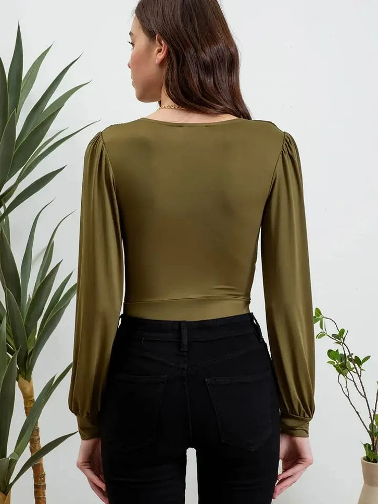 Deep V Neck Long Sleeve Bodysuit