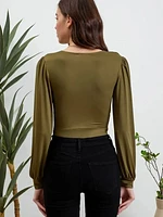 Deep V Neck Long Sleeve Bodysuit