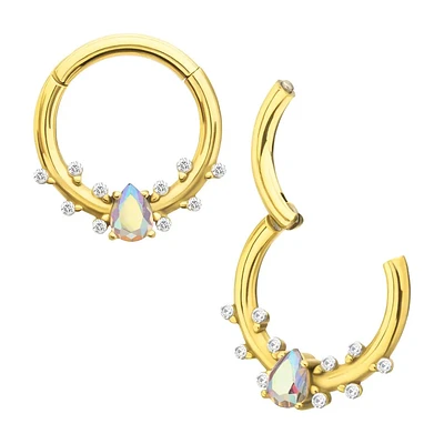 Teardrop W/ Mini Round CZ Surrounding Hinged Hoop