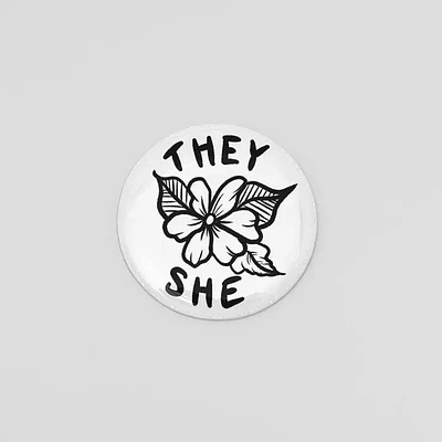 They She Floral Pronoun Button