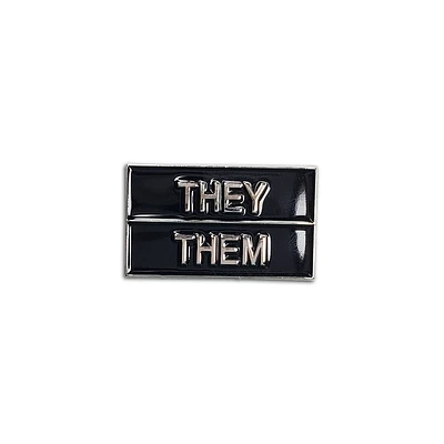 They Them Silver Black Pronoun Pin