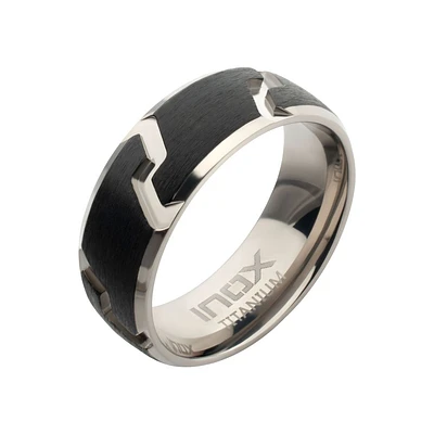 Black IP Titanium Tread Pattern Ring Size