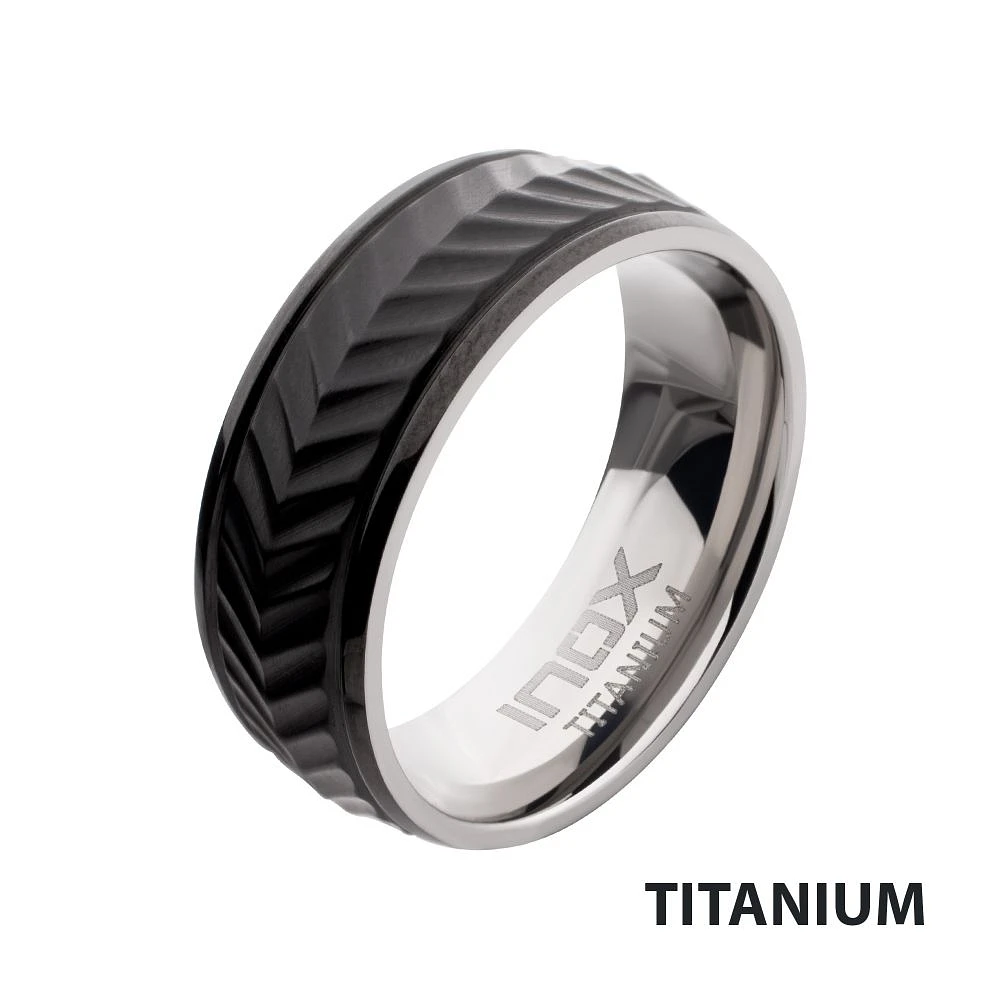 IP Titanium Matte Finish Chevron Ring Size