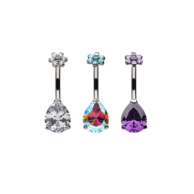 Teardrop CZ With 7 CZ Flower Top Navel