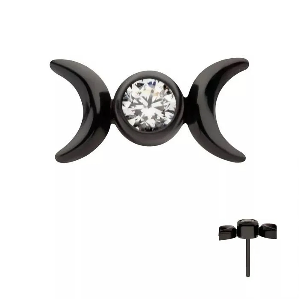 Black PVD Double Moon With Gem Threadless Top