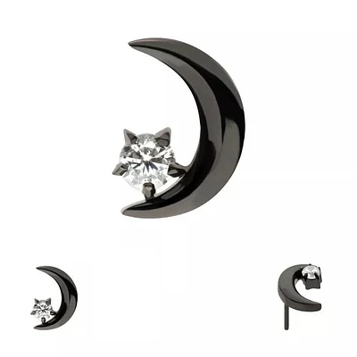 Black PVD Crescent Moon W/ Prong CZ Threadless Top