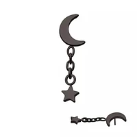 Black PVD Crescent Moon W/ Star Chain Threadless Top