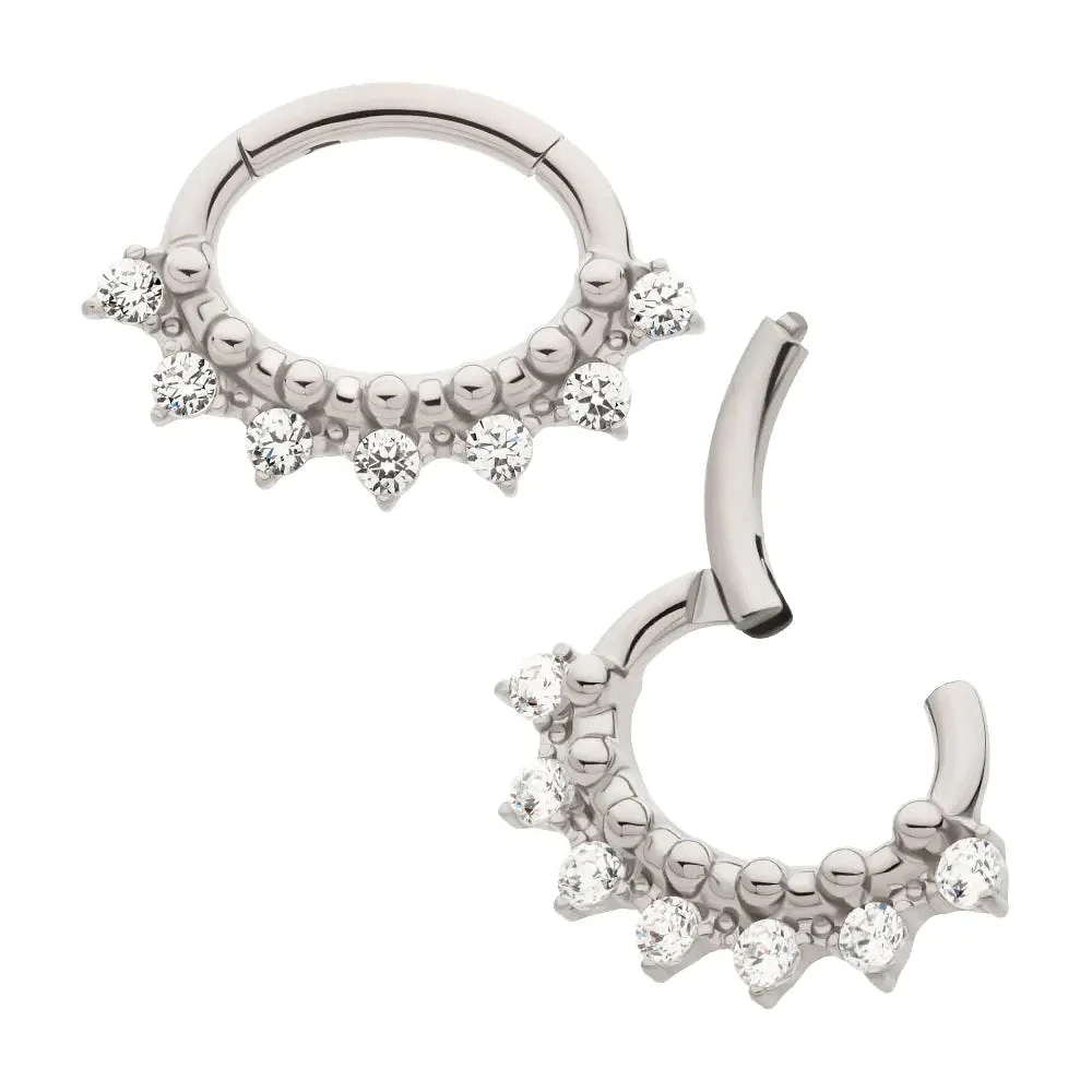 Oval Spiked CZ & Beads Titanium Hinged Hoop