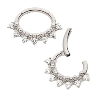 Oval Spiked CZ & Beads Titanium Hinged Hoop