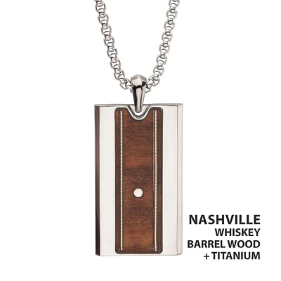 Titanium & Whiskey Barrel Wood Inlay with Embedded Guitar String Pendant 22"