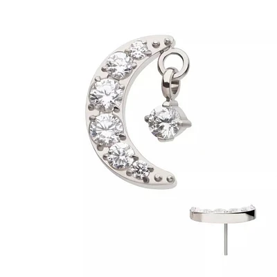 Crescent Moon CZ W/ Prong Dangle Threadless Top