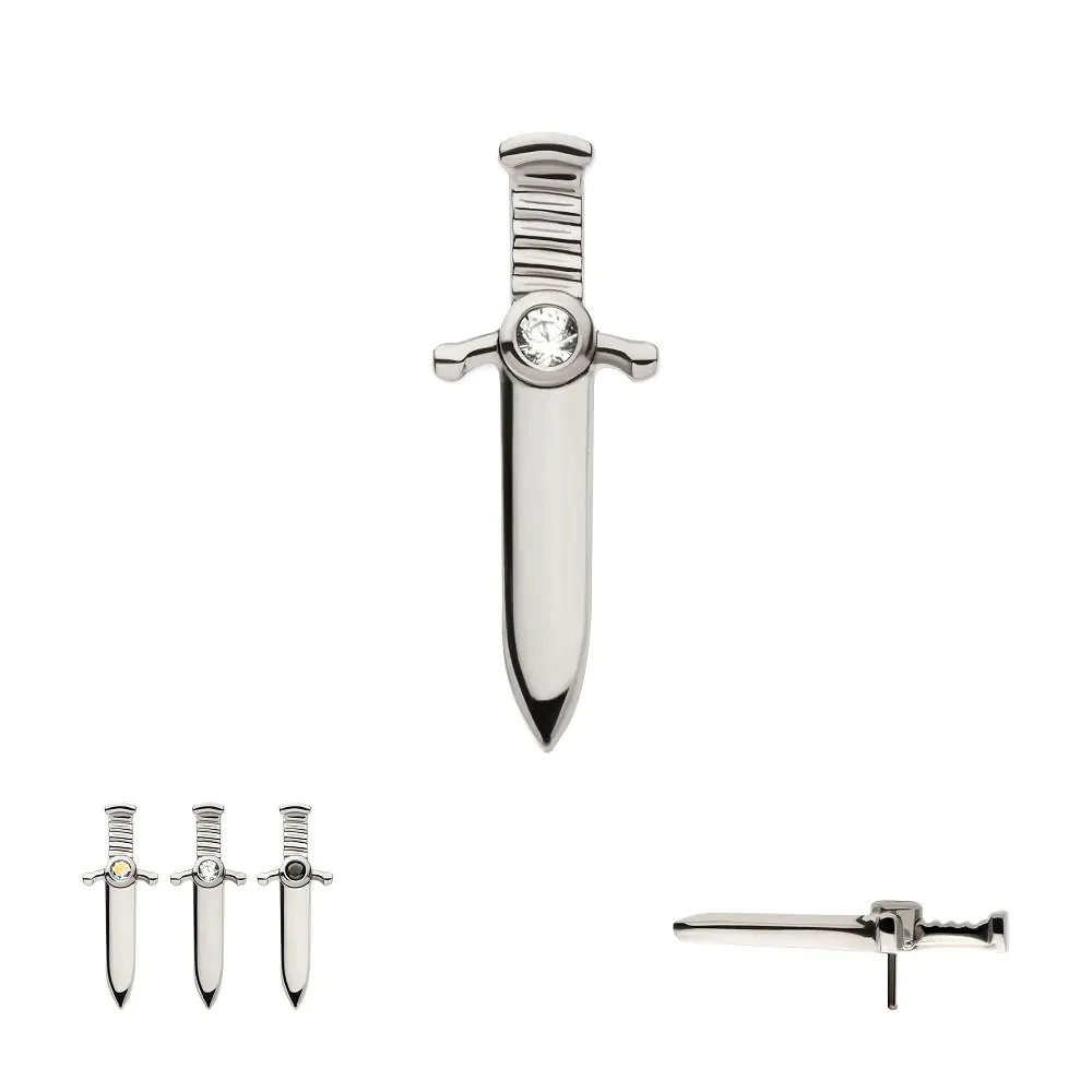 Dagger With Bezel CZ Titanium Threadless Top