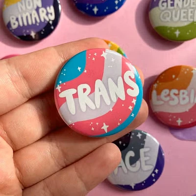 Trans Queer Pride Holo Pin.