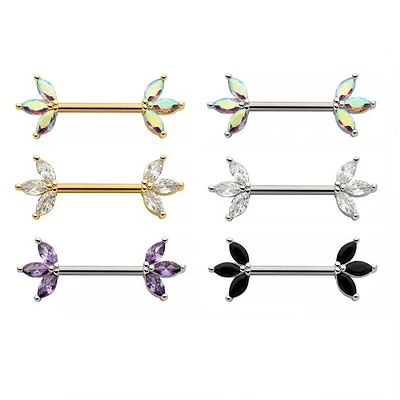 14g Triple Marquis Gem Nipple Barbell