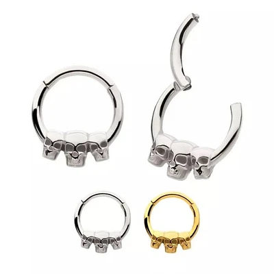 16g Triple Skull Head Hinged Hoop