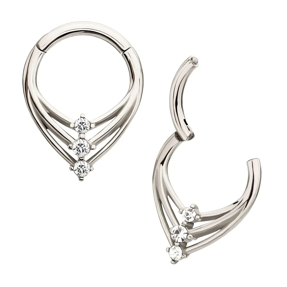 Triple Teardrop With Prong CZs Hinged Hoop