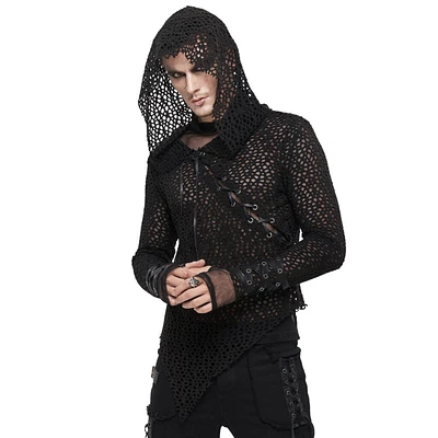 Mesh Long Sleeve Hooded Top Plus