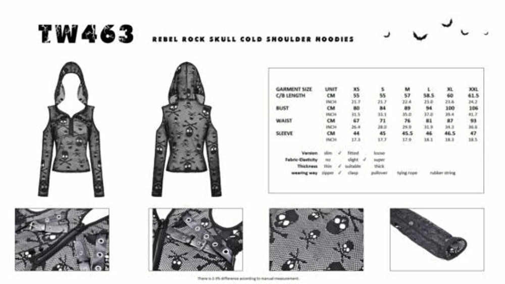 Sudadera con capucha y hombros descubiertos calavera