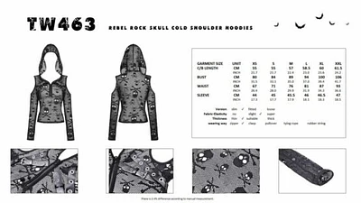 Sudadera con capucha y hombros descubiertos calavera