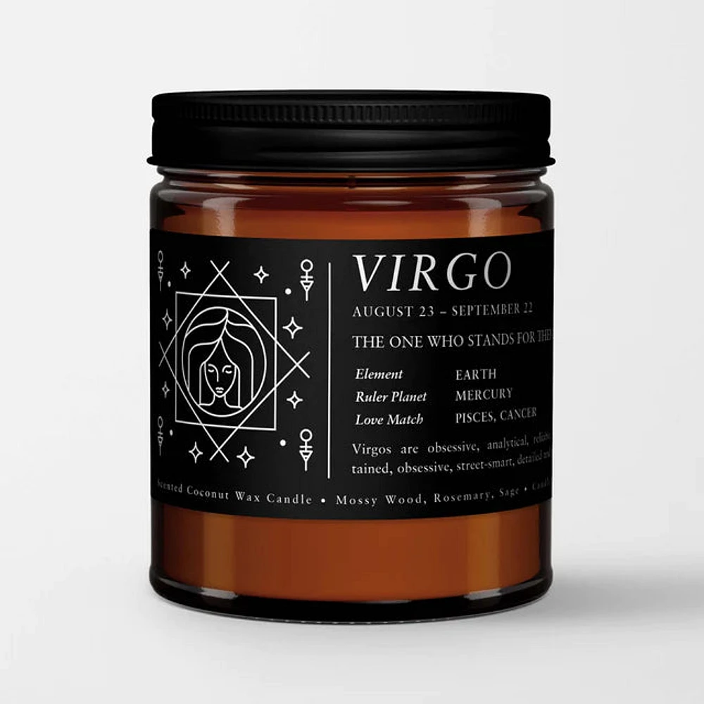 Virgo Candle in Amber Glasss