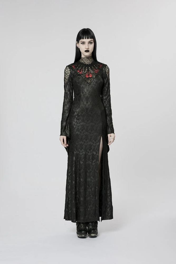 Night Withered Lace Mock Neck Maxi Dress