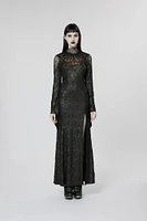 Night Withered Lace Mock Neck Maxi Dress