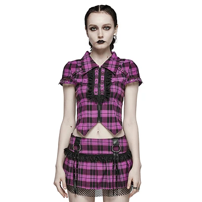 Ruffle Plaid Collar Shirt