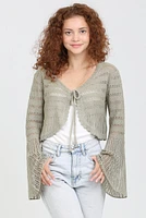 Sage Bell Sleeve Tire Front Crop Cardigan