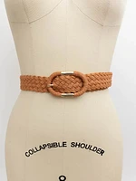 Ceinture à boucle ovale en daim tressé camel