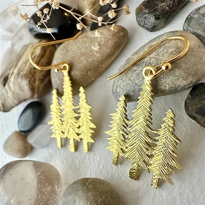 Raw Brass Three Tree Drop Earrings