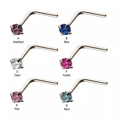 20g Surgical Steel Prong Set 2mm CZ L-Shape Nose Stud