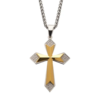 Gold Cross Pendant 36 CNC Set CZs 24" Chain