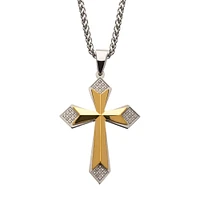 Gold Cross Pendant 36 CNC Set CZs 24" Chain