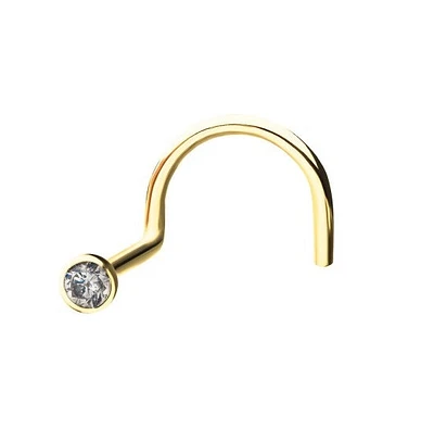 2.5mm 14kt Gold Nose Screw with Bezel Set Clear CZ Gem