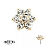 14Kt Yellow Gold Threadless Flower Top with Prong Set 7 Round Lab-Grown Diamonds