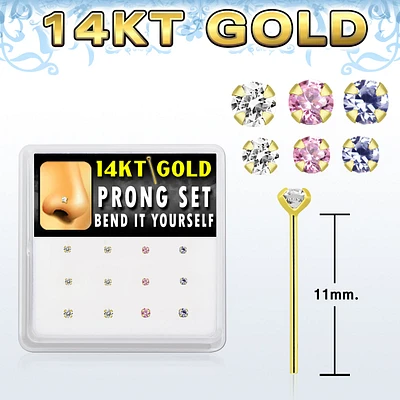 14KT Gold Prong Set Gem Nose Stud