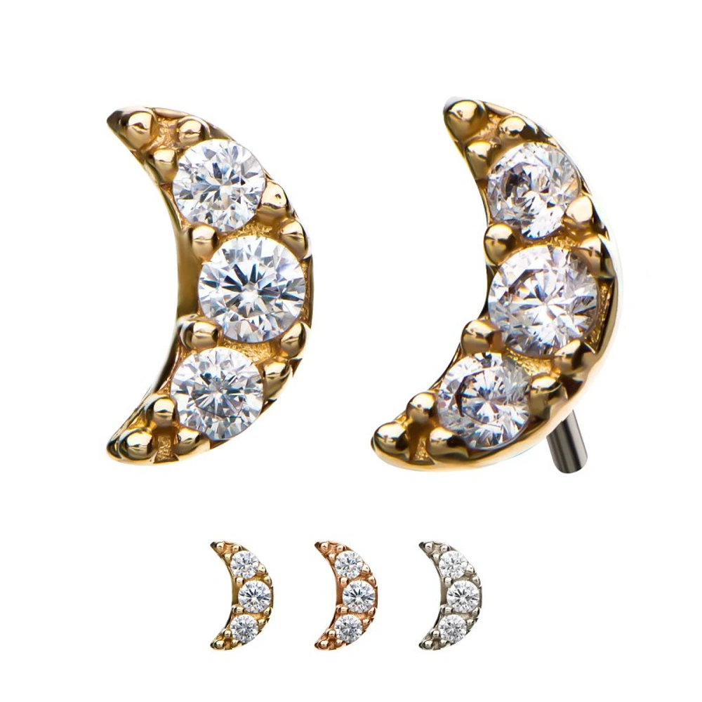 14kt Gold Threadless with 1.5mm 3-Prong Set Clear CZ Crescent Moon Top