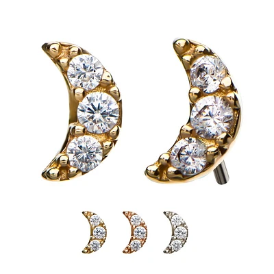 14kt Gold Threadless with 1.5mm 3-Prong Set Clear CZ Crescent Moon Top