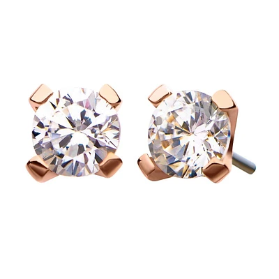 14Kt Rose Gold Threadless with Prong Set Round CZ Top