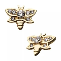 14Kt Yellow Gold Threadless with Clear Gem Bee Top