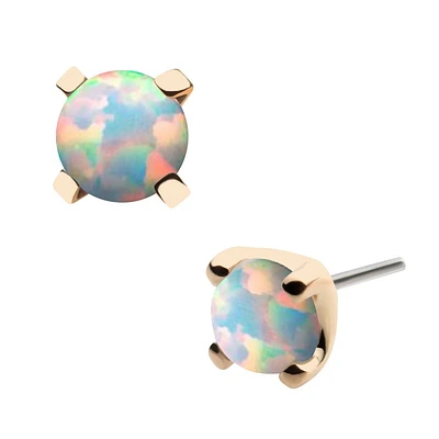 14kt Yellow Gold Threadless with 4-Prong Set White Opal Top