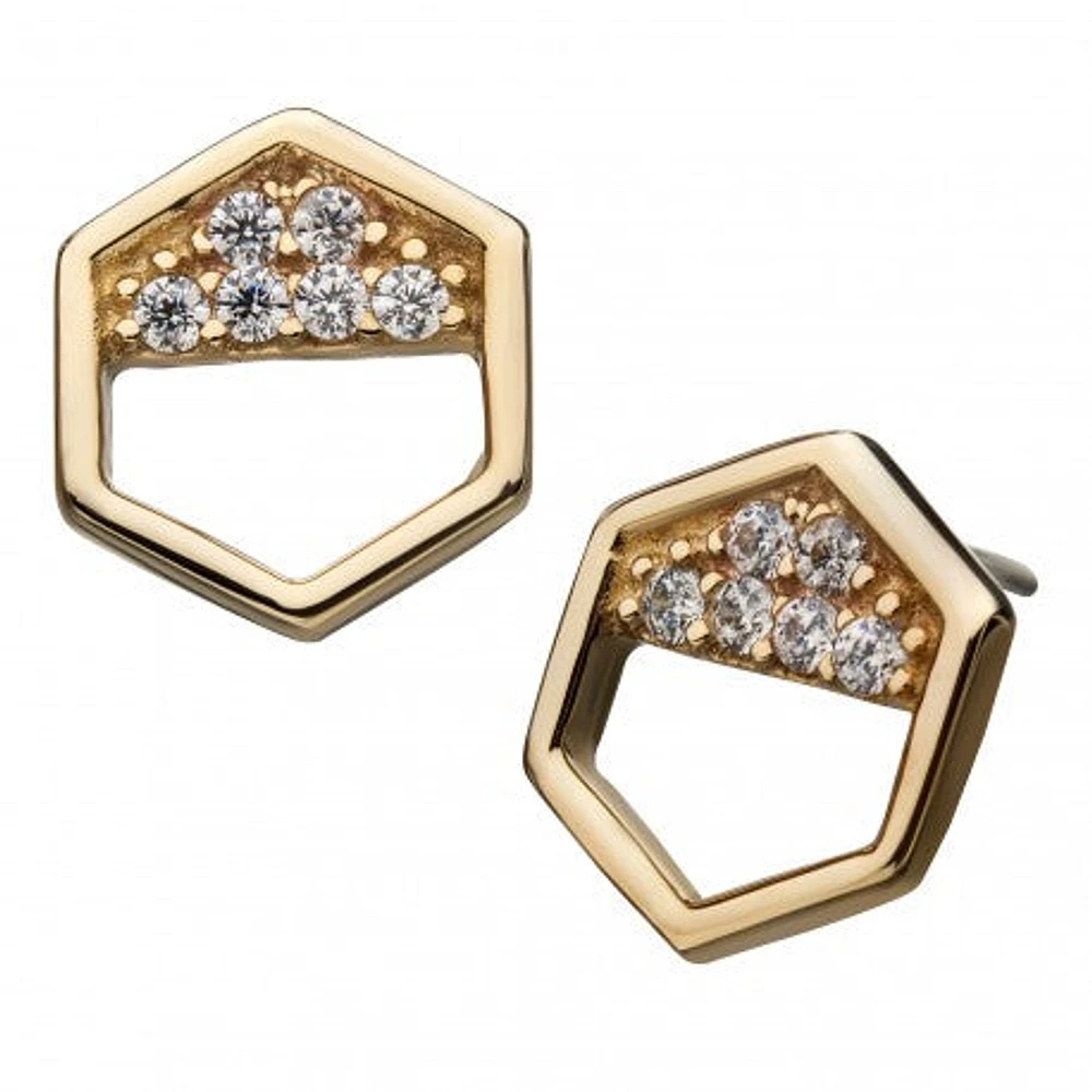 14Kt Gold Threadless Hexagon Shape