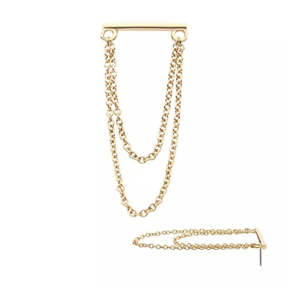 14Kt Yellow Gold Threadless with Bar Top with 2 Dangling Chains