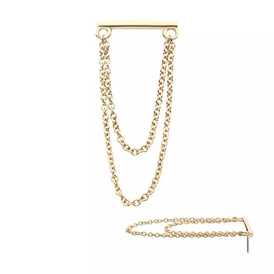 14Kt Yellow Gold Threadless with Bar Top with 2 Dangling Chains