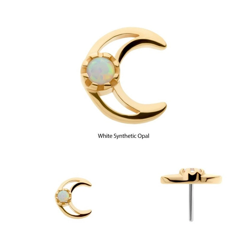 14Kt Yellow Gold Threadless with CZ/Opal Crescent Moon Top