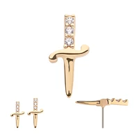 14Kt Yellow Gold Threadless with Dagger with 3-CZ Gem Handle Top