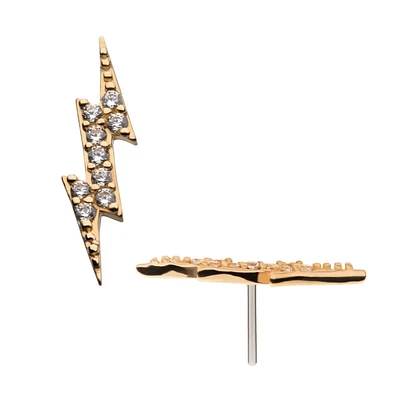 14kt Yellow Gold Threadless with Prong Set CZ Lightning Bolt Top