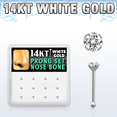 22g 14KT White Gold With 2mm Prong Gem Nose Bone