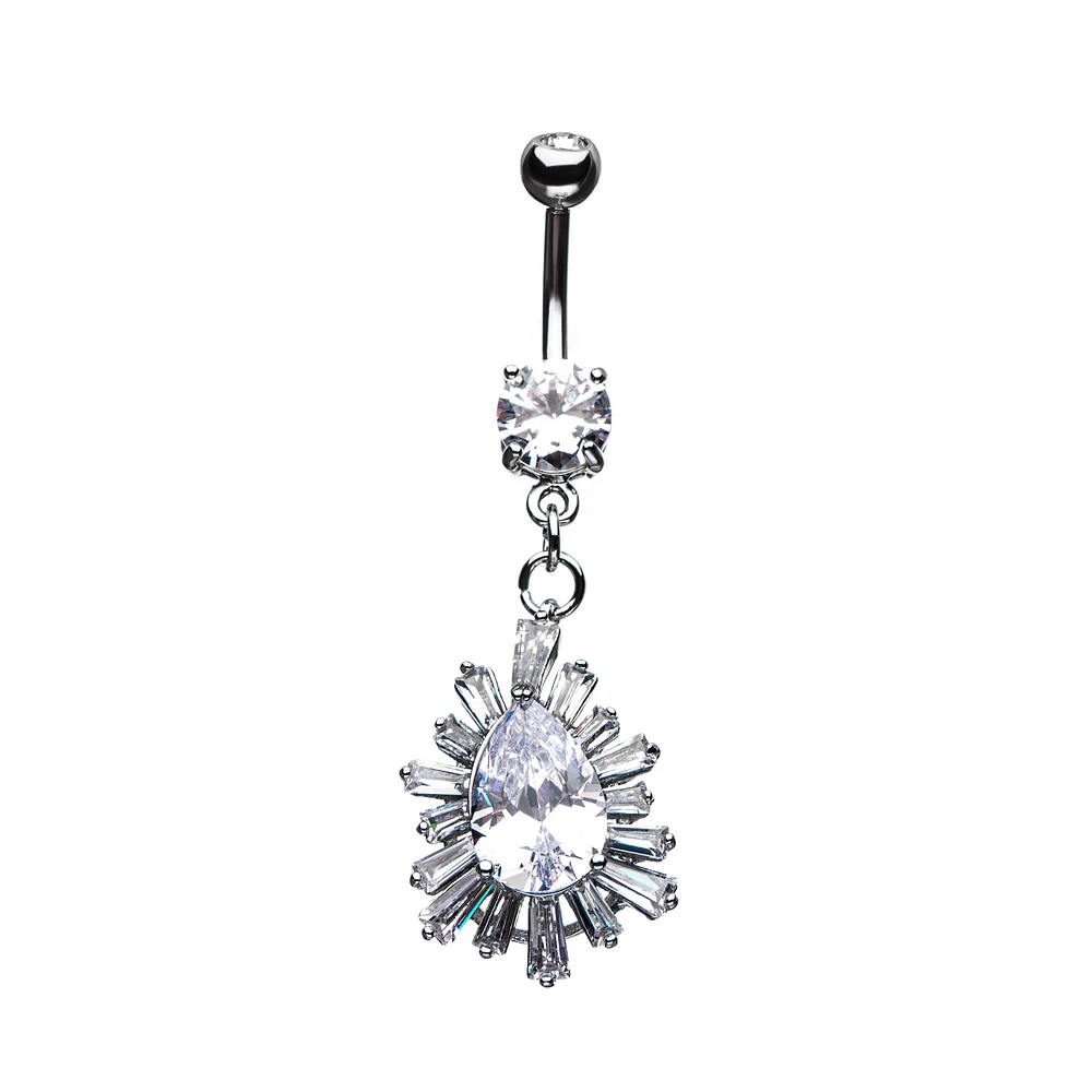 Teardrop Shape Navel With Rectangle Gems